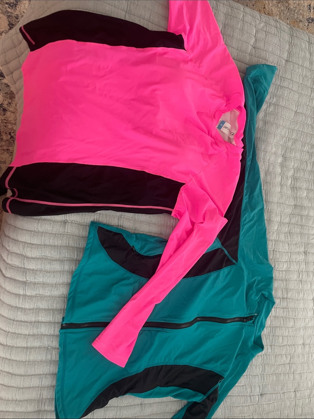 Two Women's Long Sleeve Active Tee - Hot Pink one has built in padding